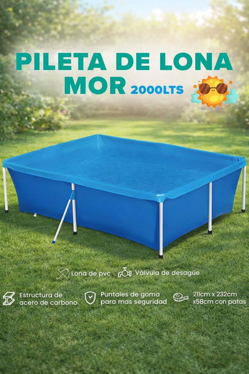 Pileta de Lona MOR 2000 Litros con Estructura de Acero